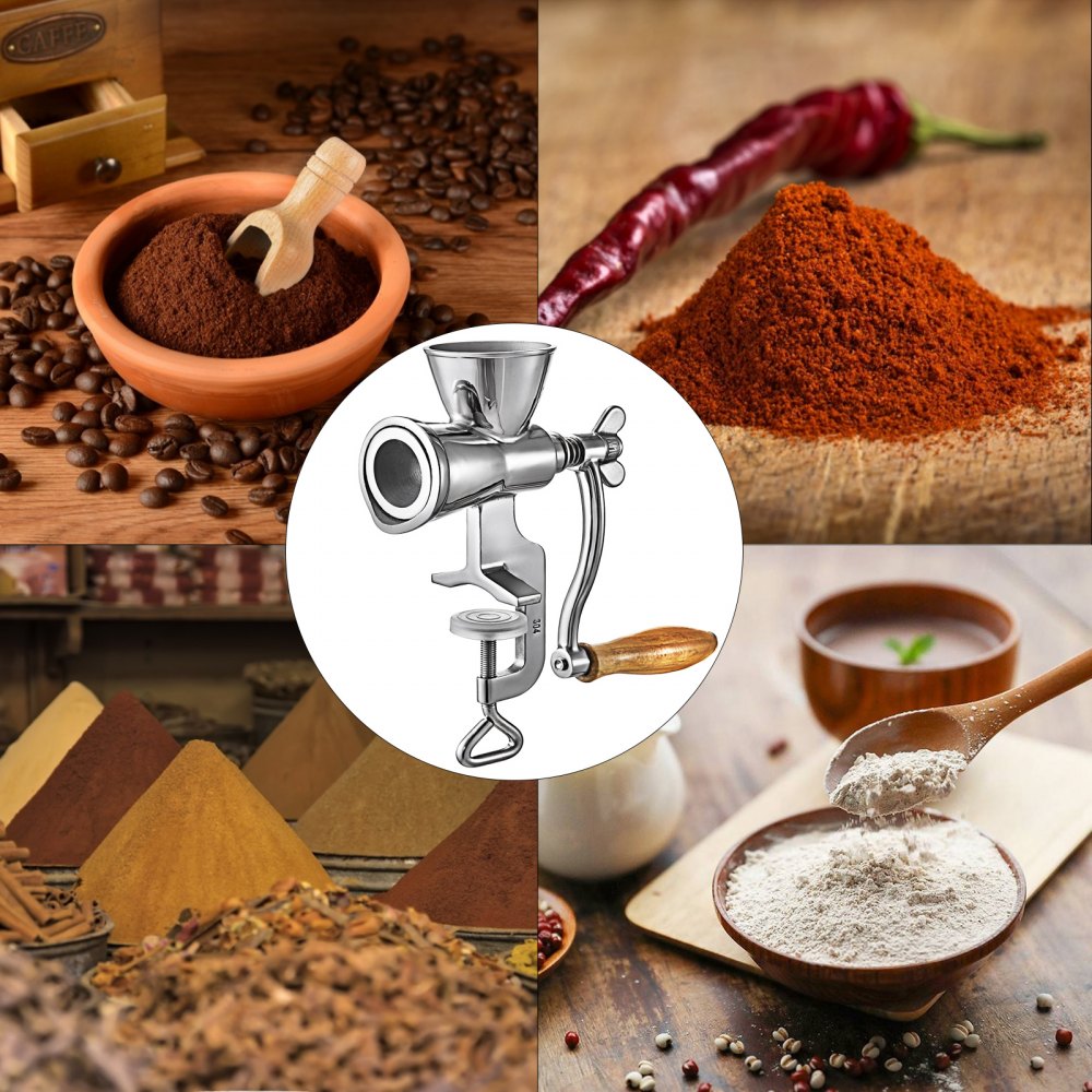 VEVOR Manual Grain Grinder, Stainless Steel Manual Grain Mill,Countertop Clamp Design Manual Coffee Bean Grinder,Wooden Handle Wheat Grinder Hand Crank For Grinding Coffee Beans Corn Wheat 