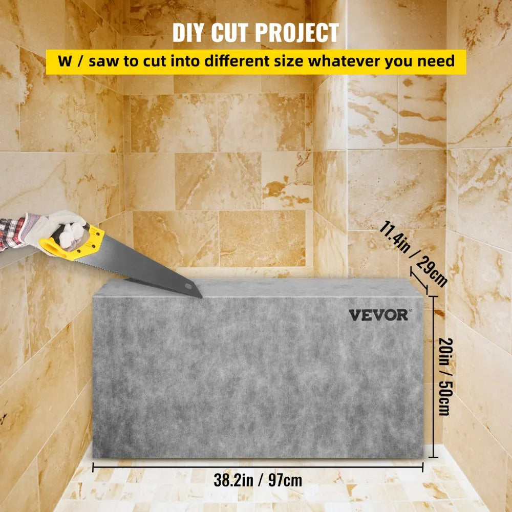 VEVOR Tile Shower Seat, 38.2" x 11.4" x 20" Ready To Tile Shower Seat, Factory Waterproof & 100% Leak Proof Tileable Shower Corner Seat, 440 lbs Load-bearing Rectangular Board Shower Bench