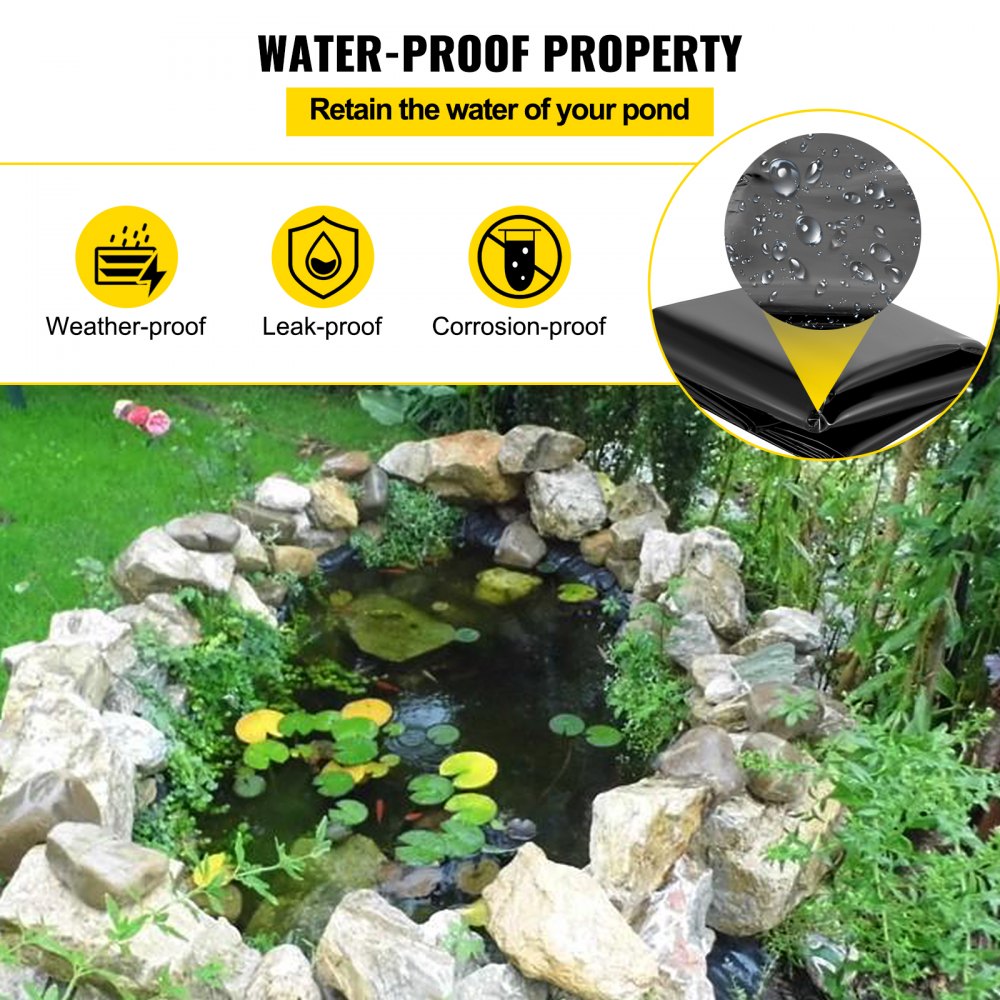 VEVOR LLDPE Pond Liner 15x20 ft, Pond Liner 20 Mil, Fish Pond Liners for Waterfall, Pond and Fish Ponds 