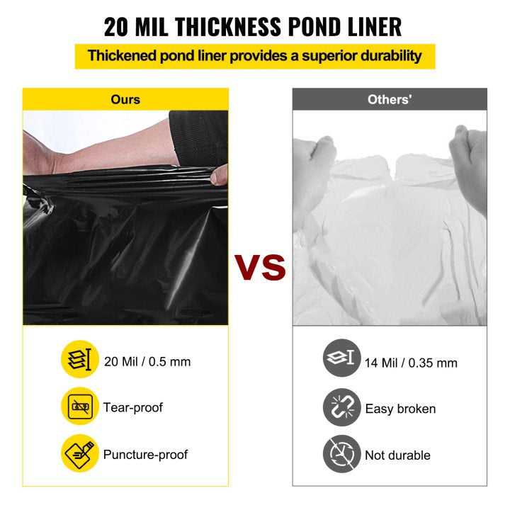 VEVOR LLDPE Pond Liner 20x25 ft, Pond Liner 20 Mil, Fish Pond Liners for Waterfall, Pond and Fish Ponds 