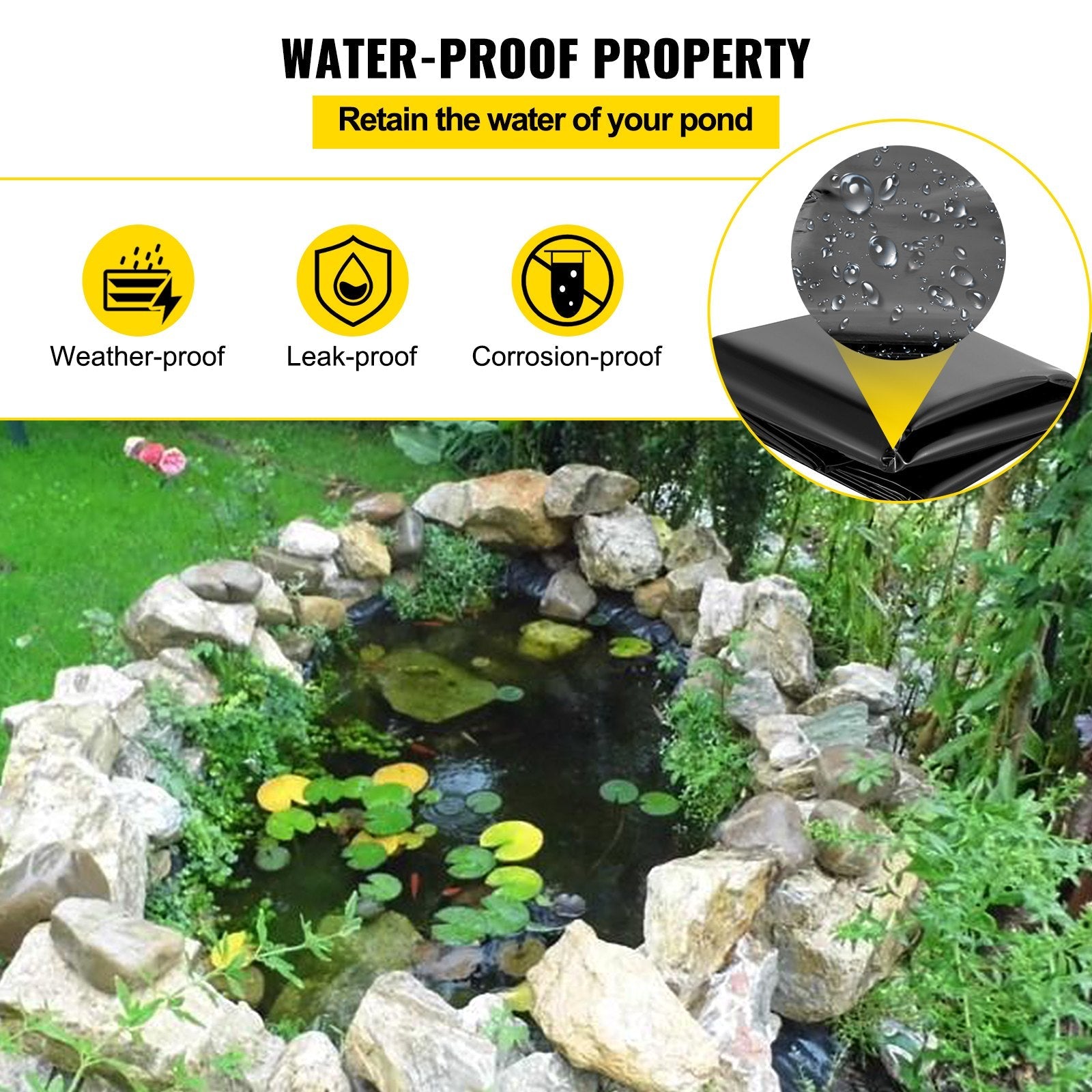 VEVOR LLDPE Pond Liner 20x25 ft, Pond Liner 20 Mil, Fish Pond Liners for Waterfall, Pond and Fish Ponds 
