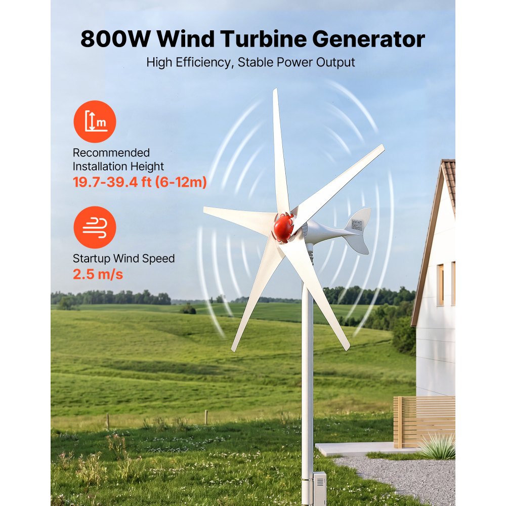 800W 12V Wind Turbine Generator, 5-Blade Wind & Solar Hybrid Power Kit for RV, Boat, Home & Farm