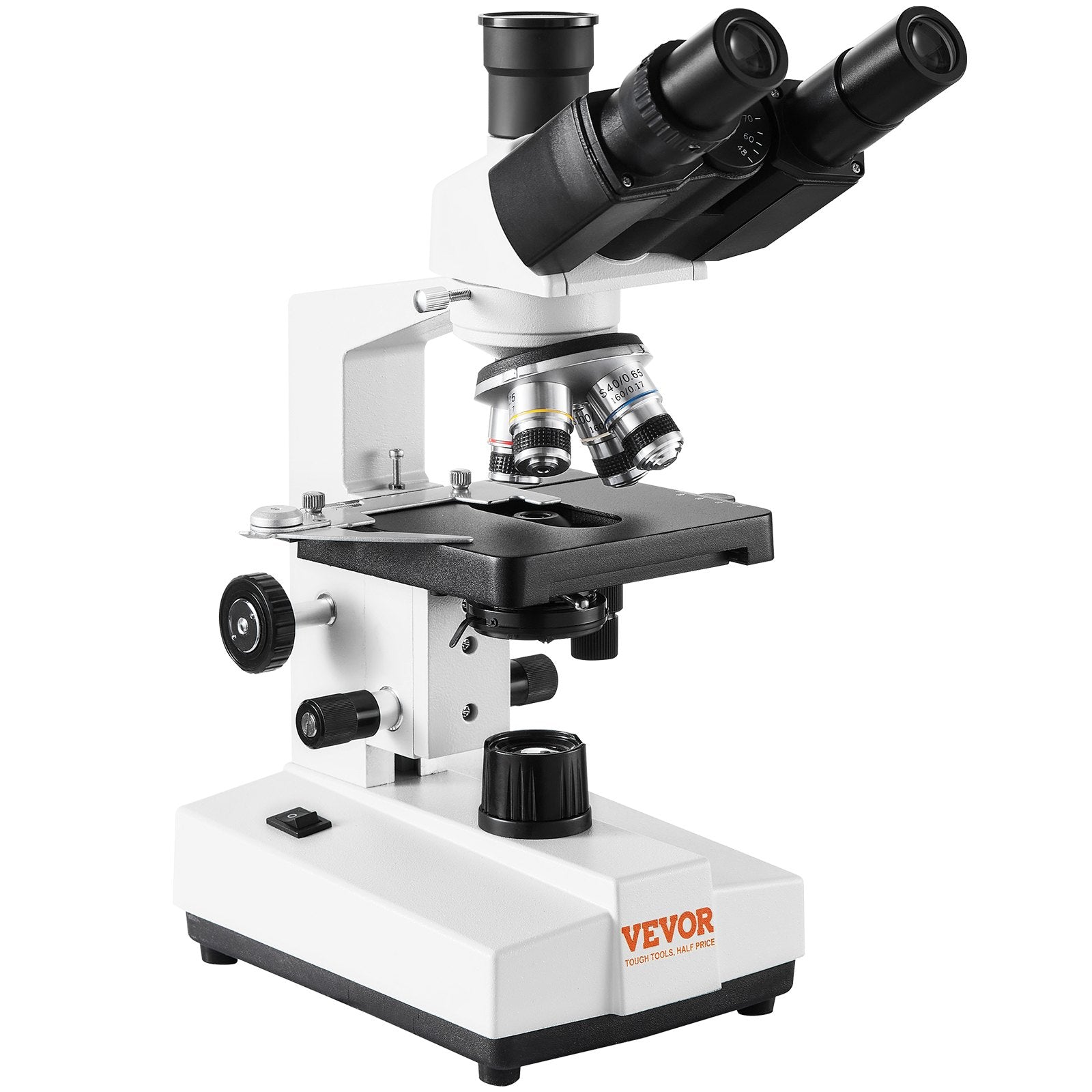 VEVOR Compound Trinocular Microscope, 40X-5000X Magnification, Trinocular Compound Lab Microscope with LED Illumination & External Interface, Two-Layer Mechanical Stage, Includes Microscope Slides 