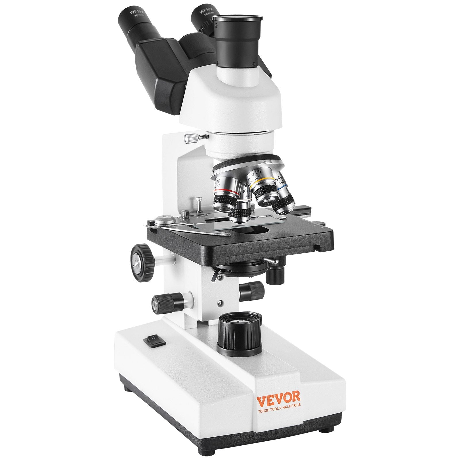 VEVOR Compound Trinocular Microscope, 40X-5000X Magnification, Trinocular Compound Lab Microscope with LED Illumination & External Interface, Two-Layer Mechanical Stage, Includes Microscope Slides 