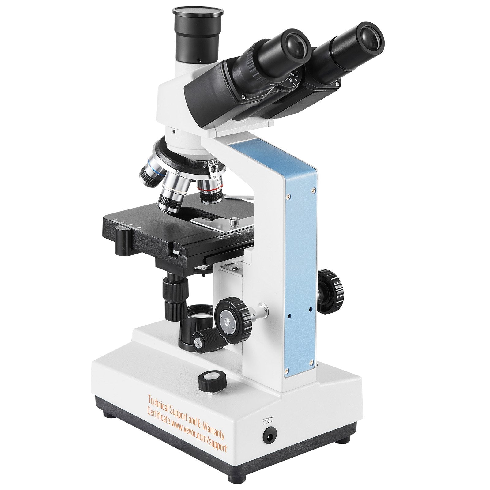 VEVOR Compound Trinocular Microscope, 40X-5000X Magnification, Trinocular Compound Lab Microscope with LED Illumination & External Interface, Two-Layer Mechanical Stage, Includes Microscope Slides 