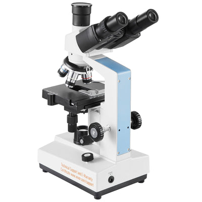 VEVOR Compound Trinocular Microscope, 40X-5000X Magnification, Trinocular Compound Lab Microscope with LED Illumination & External Interface, Two-Layer Mechanical Stage, Includes Microscope Slides 