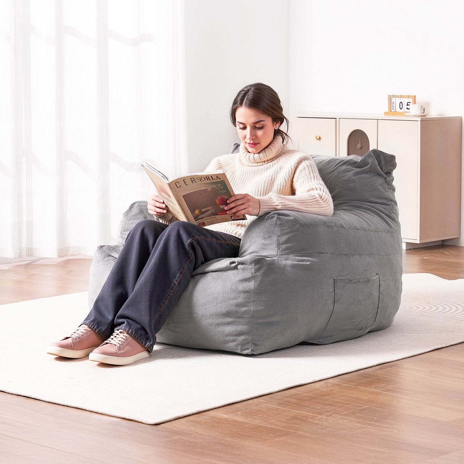 VEVOR Bean Bag Chair BeanBag Sofa Chair with Armrests for Adults Plush Grey 