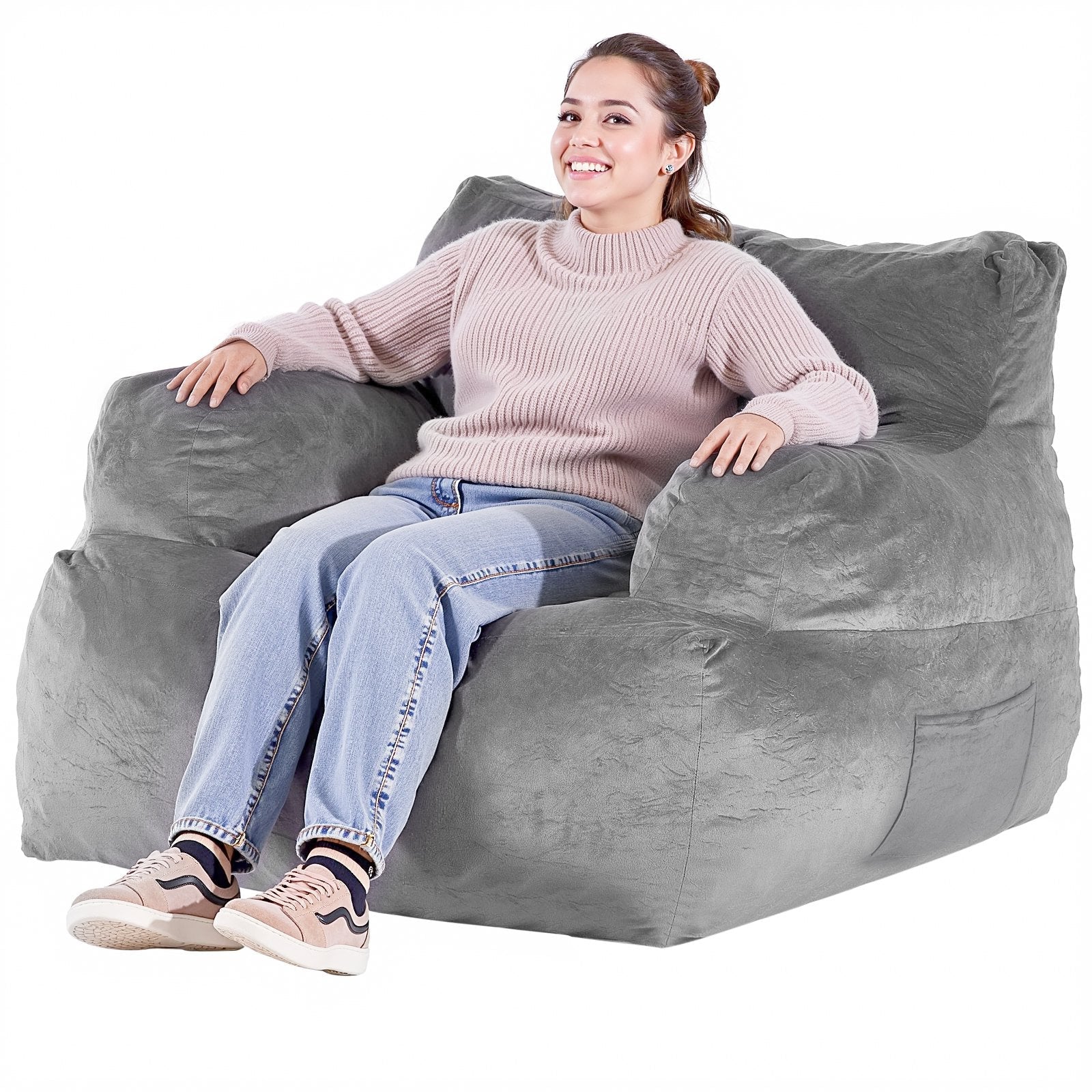 VEVOR Bean Bag Chair BeanBag Sofa Chair with Armrests for Adults Plush Grey 