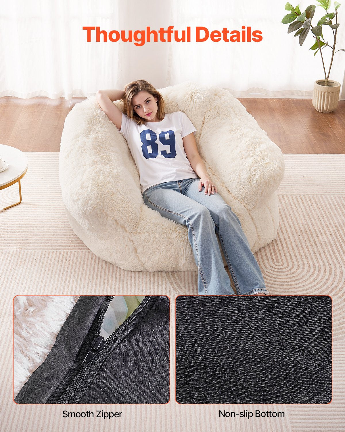 VEVOR Bean Bag Chair BeanBag Sofa Chair with Armrests for Adults Plush Beige 