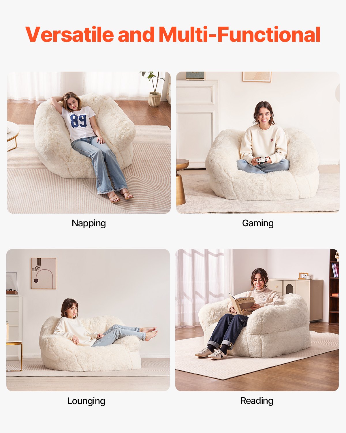 VEVOR Bean Bag Chair BeanBag Sofa Chair with Armrests for Adults Plush Beige 