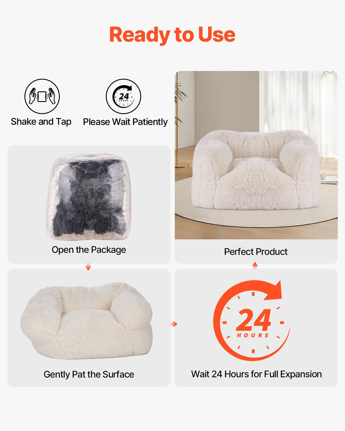 VEVOR Bean Bag Chair BeanBag Sofa Chair with Armrests for Adults Plush Beige 
