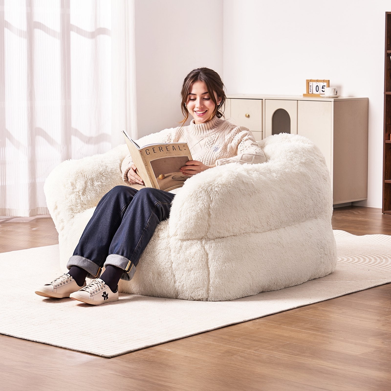VEVOR Bean Bag Chair BeanBag Sofa Chair with Armrests for Adults Plush Beige 