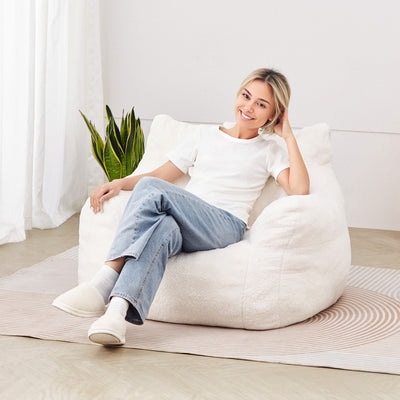 VEVOR 3 feet Bean Bag Chair with Soft Armrests and Storage Pocket White 
