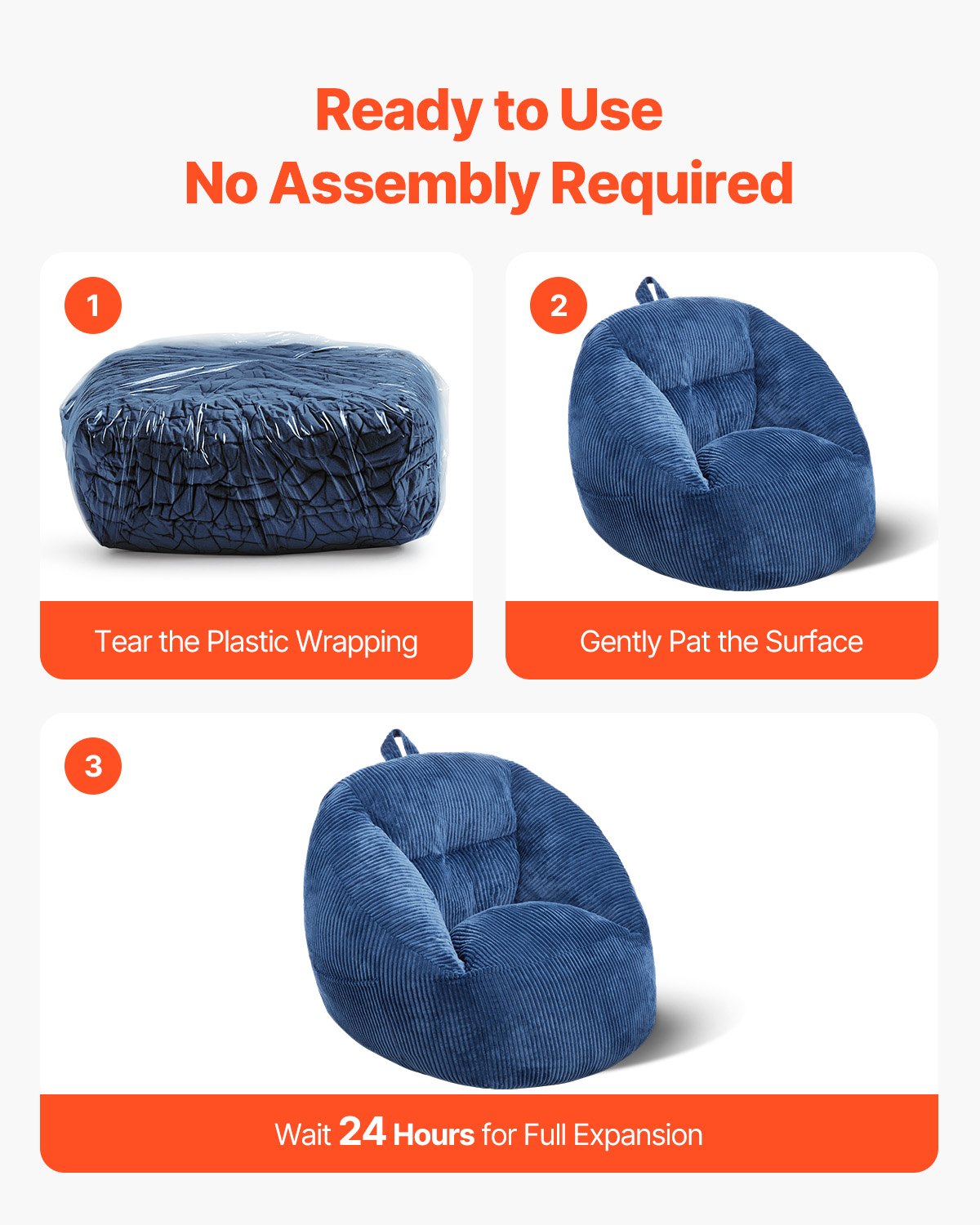 VEVOR 3 feet Bean Bag Chair with Soft Armrests and Storage Pocket Blue 