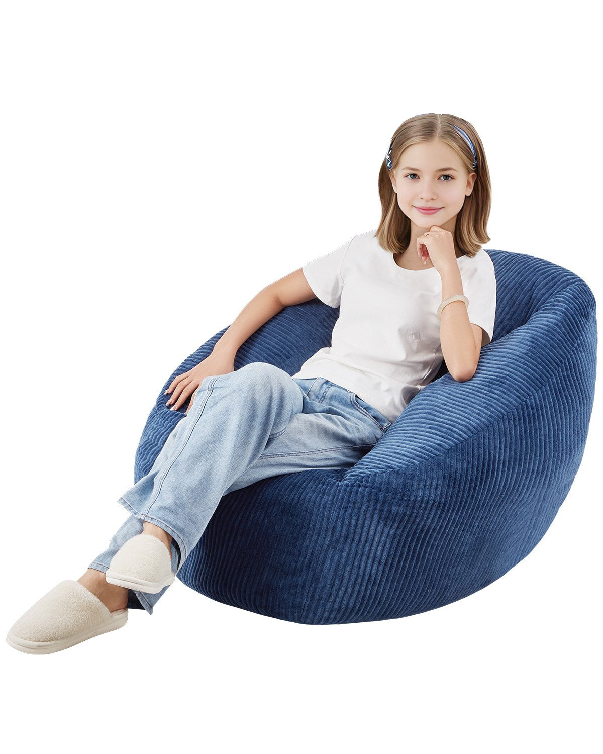 VEVOR 3 feet Bean Bag Chair with Soft Armrests and Storage Pocket Blue 