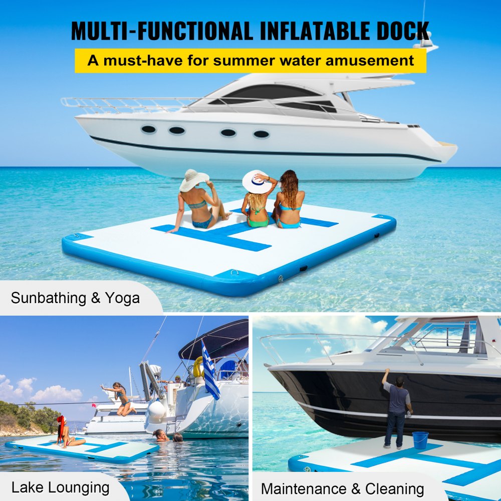 VEVOR Inflatable Floating Dock 10 x 6.5 ft, Inflatable Dock Platform with Electric Air Pump, Inflatable Swim Platform  6 Inch Thick, Floating Dock  5-6 People, Floating Platform for Pool Beach Ocean 