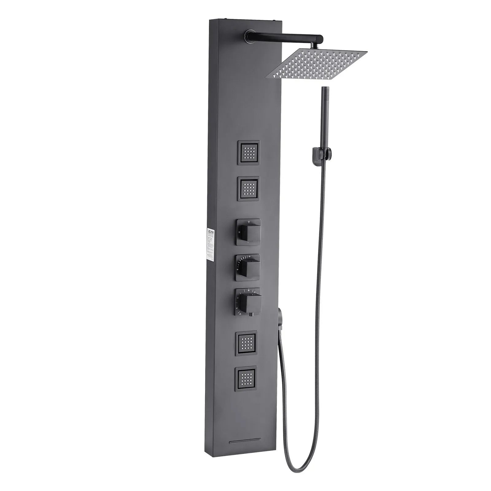 VEVOR Shower Panel Tower System with Rainfall Shower Head, 49 in Brushed Stainless Steel Shower Column, 4-Function Faucet, Wall-Mount Rain Massage System, with 4 Body Jets, Handheld, and Tub Spout 