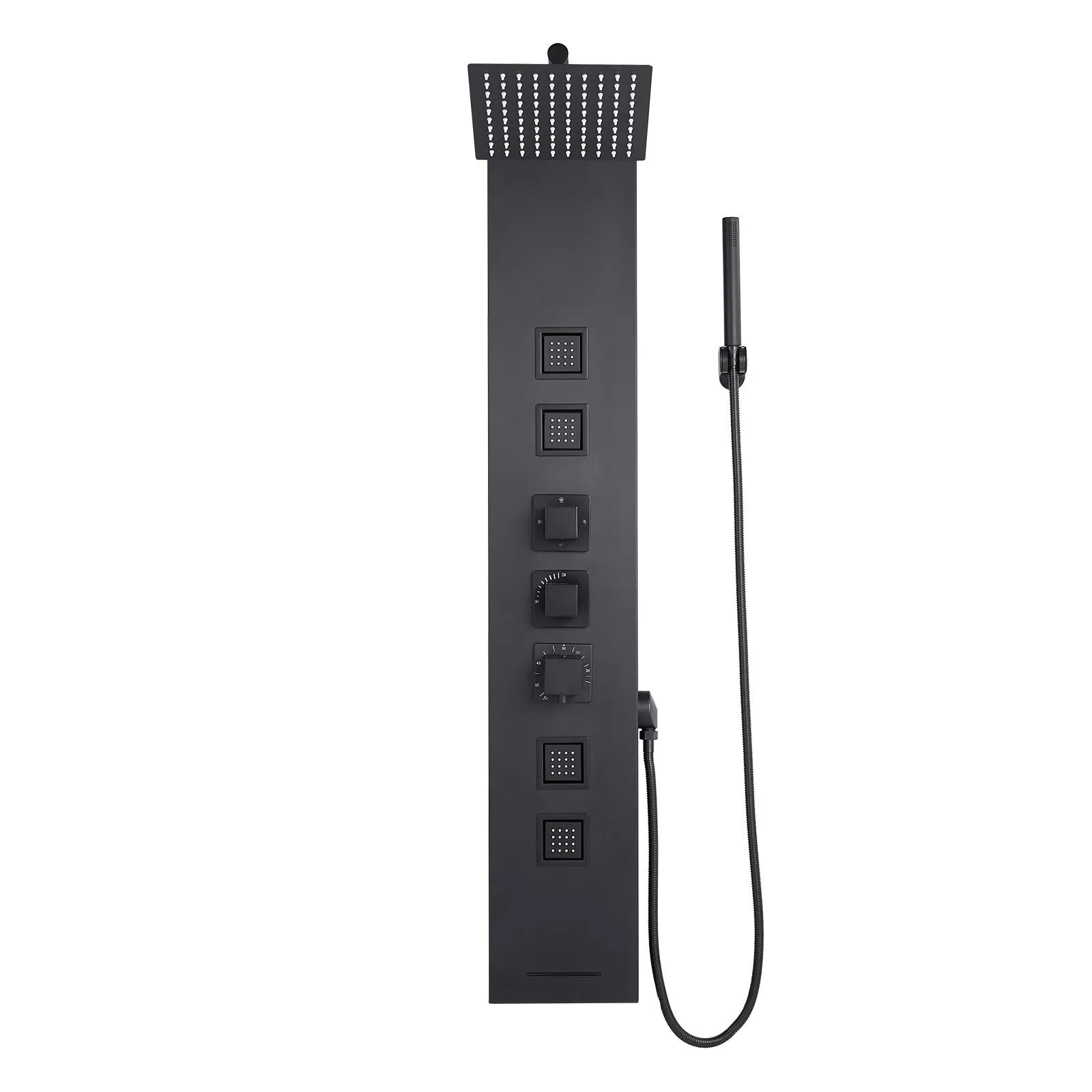 VEVOR Shower Panel Tower System with Rainfall Shower Head, 49 in Brushed Stainless Steel Shower Column, 4-Function Faucet, Wall-Mount Rain Massage System, with 4 Body Jets, Handheld, and Tub Spout 