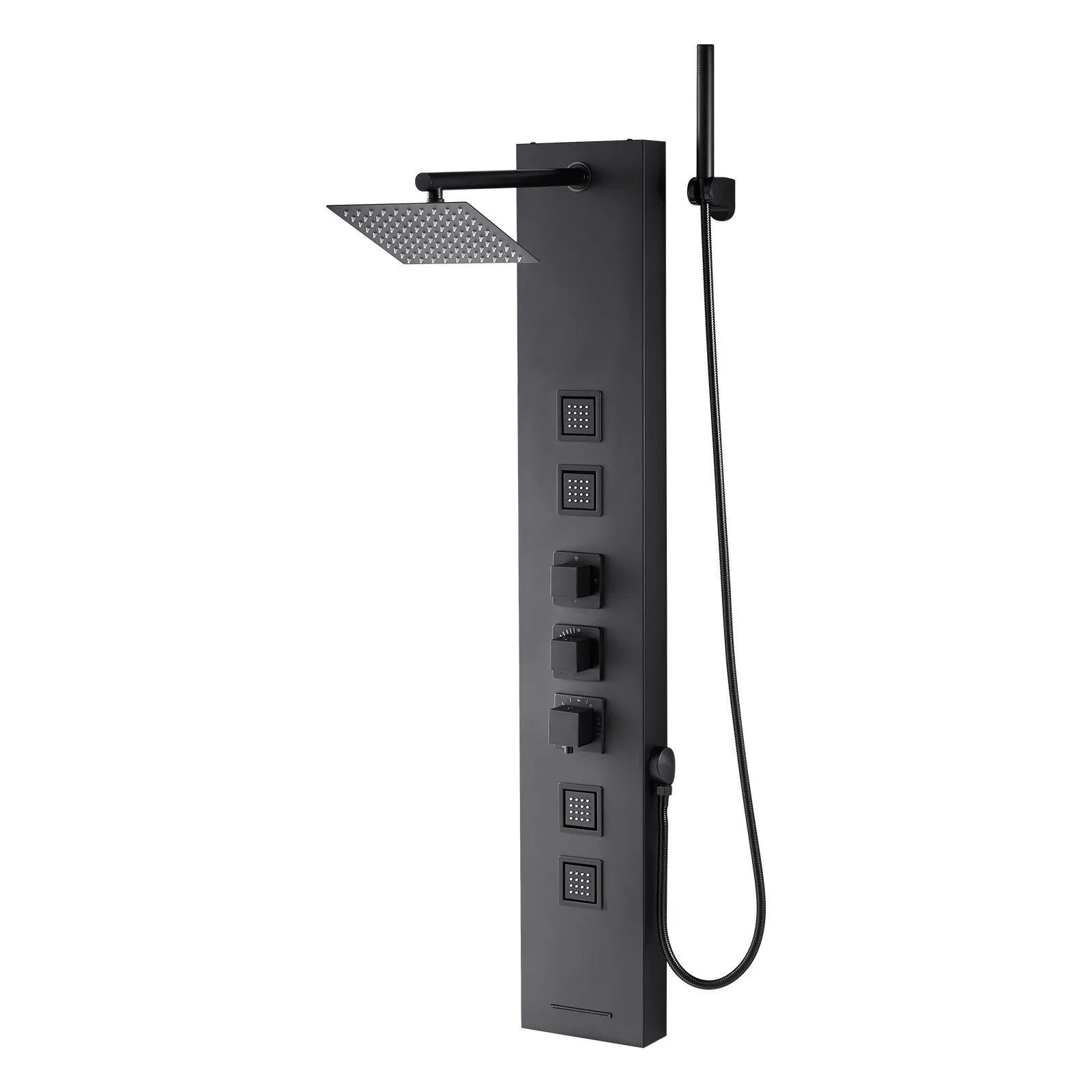 VEVOR Shower Panel Tower System with Rainfall Shower Head, 49 in Brushed Stainless Steel Shower Column, 4-Function Faucet, Wall-Mount Rain Massage System, with 4 Body Jets, Handheld, and Tub Spout 