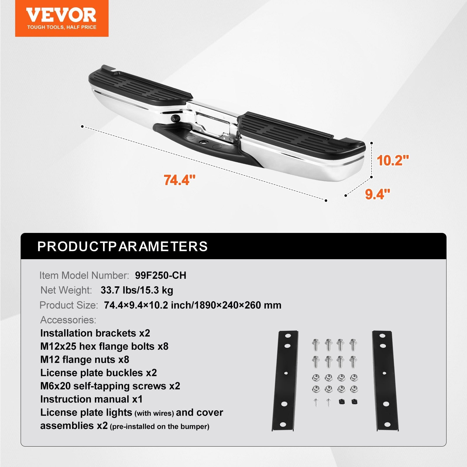 VEVOR Rear Step Bumper Steel Bumper for 1999-2007-Ford F250/Ford F350 Super Duty 