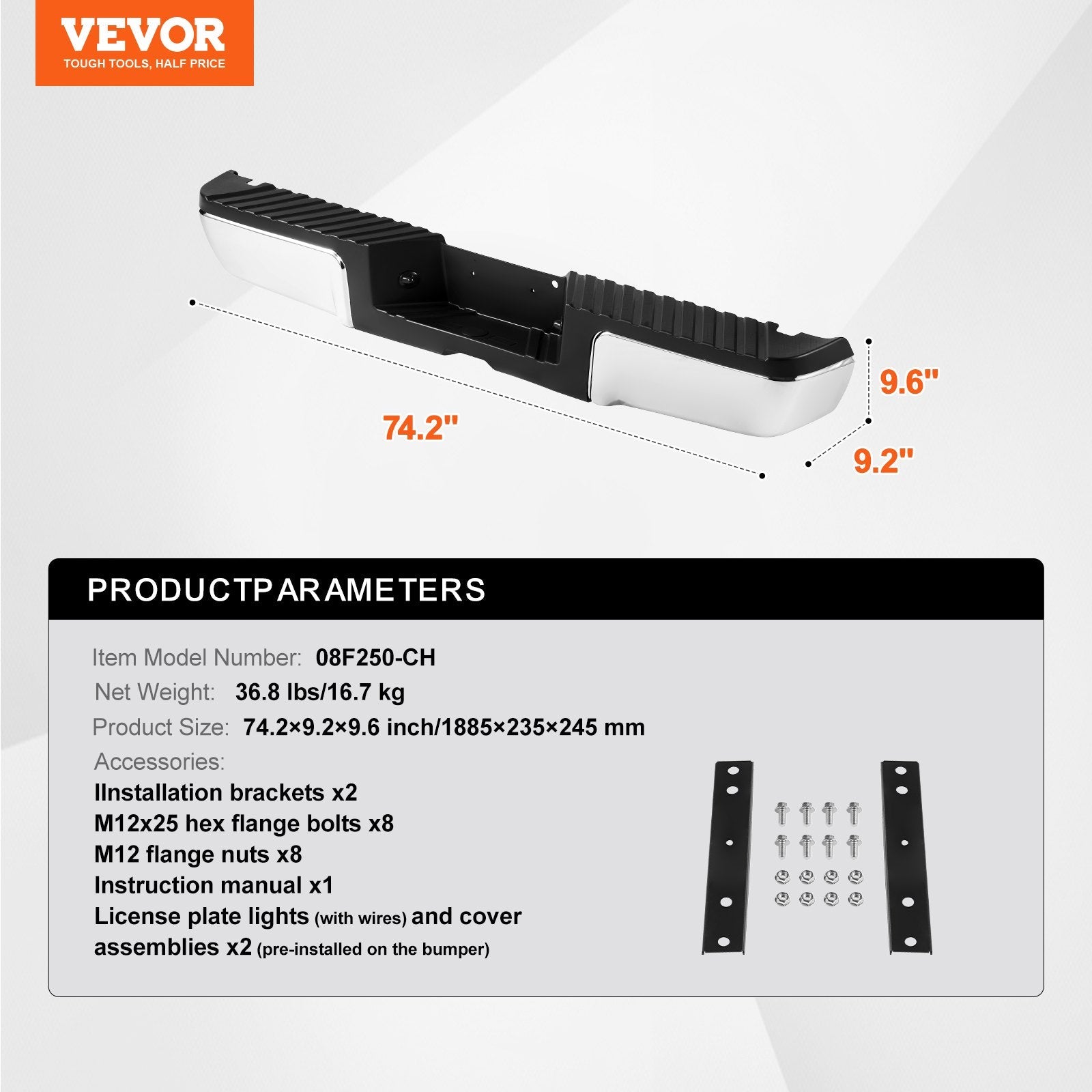 VEVOR Rear Step Bumper Steel Bumper for 2008-2016-Ford F250/Ford F350 Super Duty 