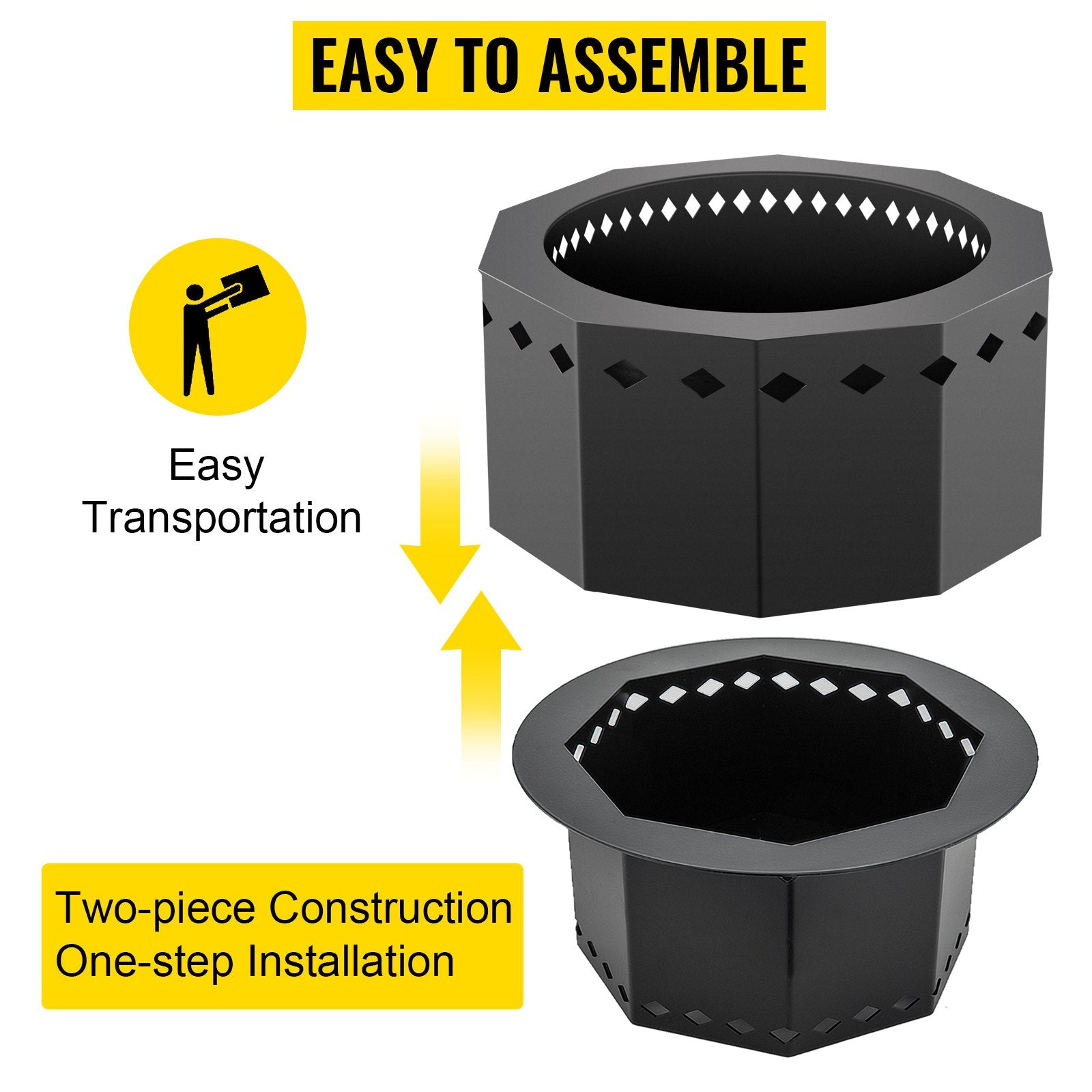 VEVOR Smokeless Fire Pit, Carbon Steel Stove Bonfire, Large 15 inch Diameter Wood Burning Fire Pit, Outdoor Stove Bonfire Fire Pit, Portable Smokeless Fire Bowl for Picnic Camping Backyard Black 