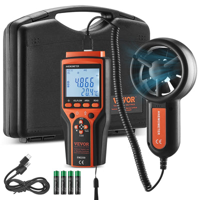 VEVOR Split Handheld Anemometer, 14?-140?, Digital Wind Speed CFM Meter Gauge with LED Backlight Screen, Measures Wind Velocity Wind Temperature Air Flow Wind Chill, for Sailing Surfing Flying HVAC 