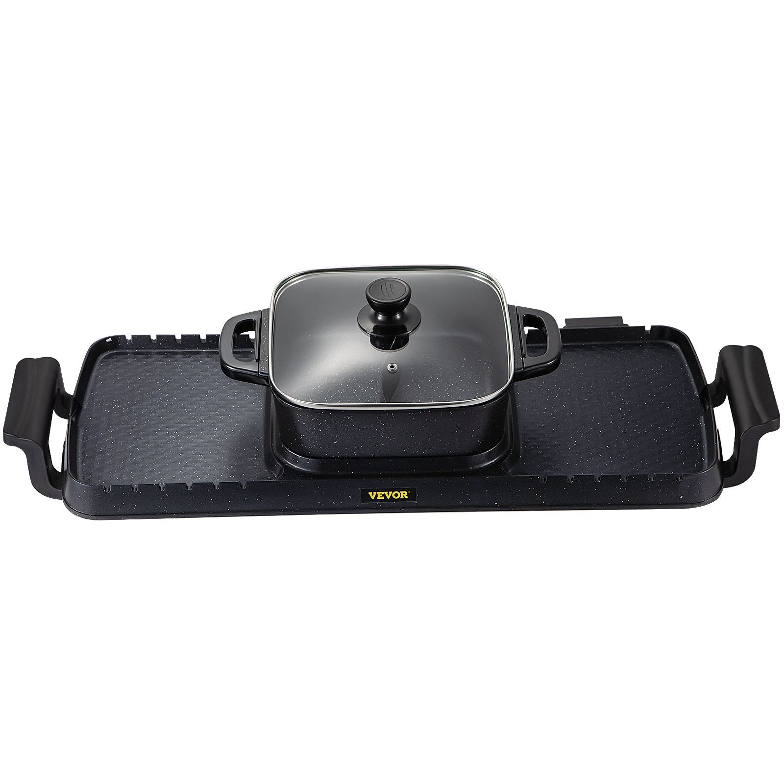 VEVOR 2 in 1 Electric Grill and Hot Pot, 2400W BBQ Pan Grill and Hot Pot, Multifunctional Teppanyaki Grill Pot with Dual Temp Control, Smokeless Hot Pot Grill with Nonstick Coating for 1-8 People 