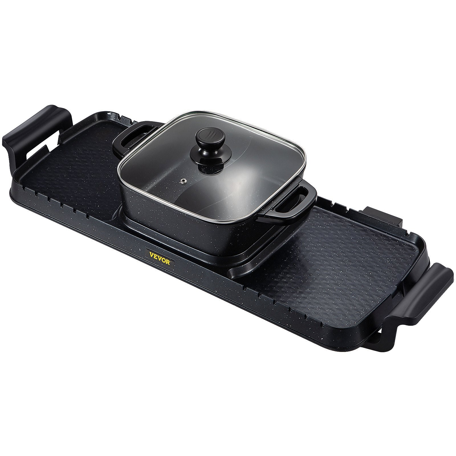 VEVOR 2 in 1 Electric Grill and Hot Pot, 2400W BBQ Pan Grill and Hot Pot, Multifunctional Teppanyaki Grill Pot with Dual Temp Control, Smokeless Hot Pot Grill with Nonstick Coating for 1-8 People 