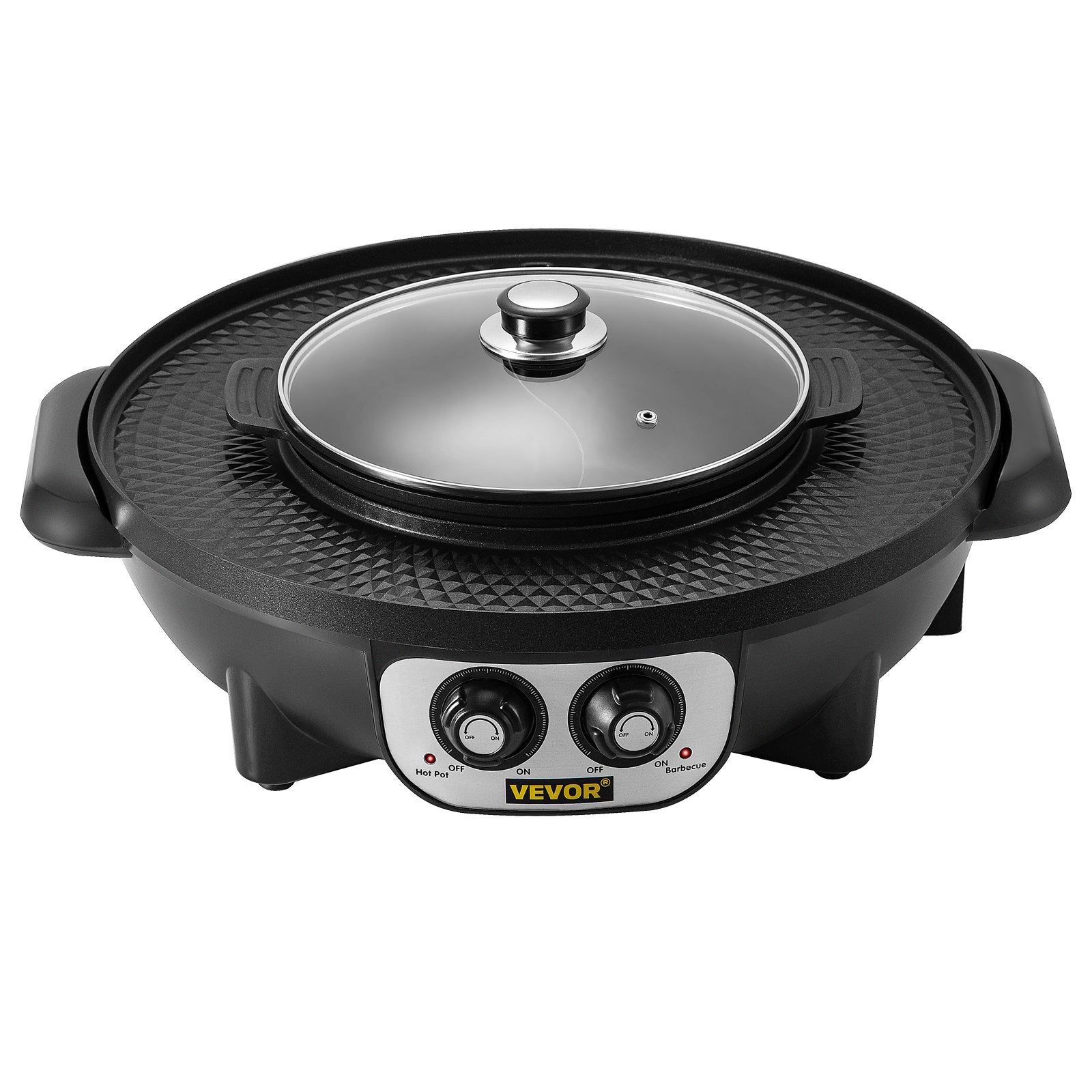 VEVOR 2 in 1 Electric Grill and Hot Pot, 2200W BBQ Pan Grill and Hot Pot, Multifunctional Teppanyaki Grill Pot with Dual Temp Control, Smokeless Hot Pot Grill with Nonstick Coating for 1-8 People 