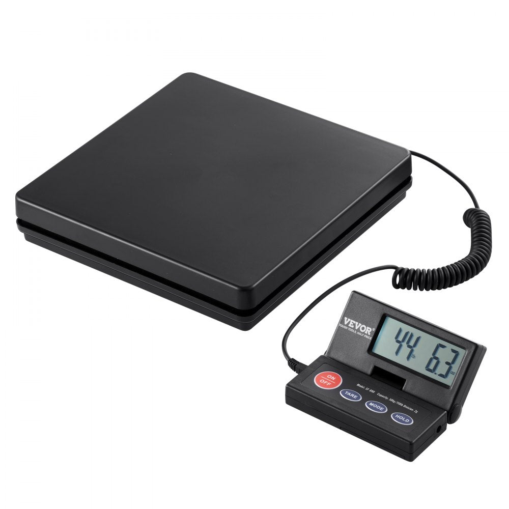 VEVOR Digital Shipping Scale, 110 lbs x 0.07 oz. Heavy Duty Postal Scale with Timer, Tare, Hold Function, 90° Foldable LCD Screen Package Scale for Laggage, Home, Post Office, AC/DC Powered, FCC Liste 