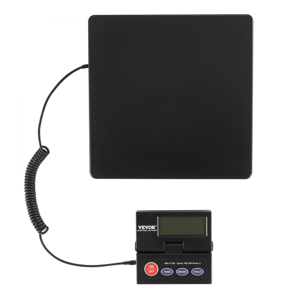 VEVOR Digital Shipping Scale, 110 lbs x 0.07 oz. Heavy Duty Postal Scale with Timer, Tare, Hold Function, 90° Foldable LCD Screen Package Scale for Laggage, Home, Post Office, AC/DC Powered, FCC Liste 