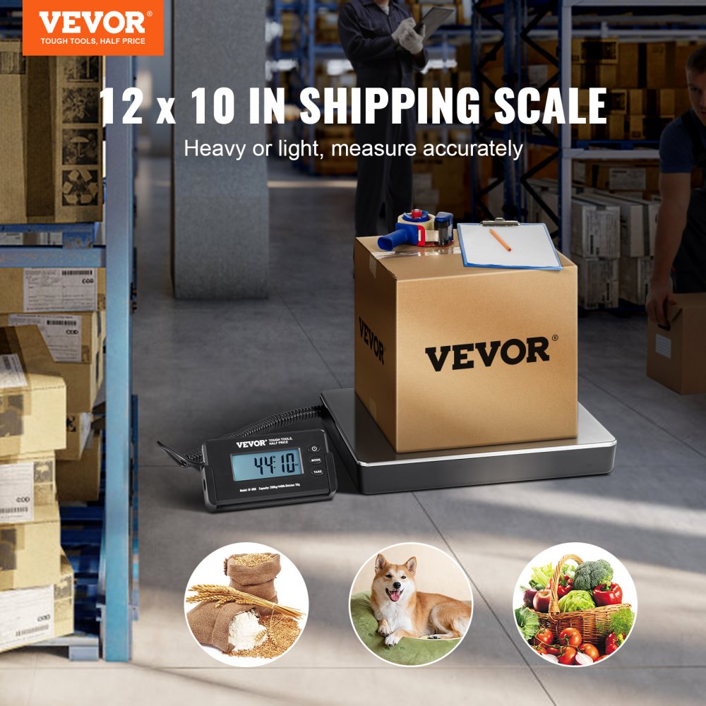 VEVOR Digital Shipping Scale, 440 lbs x 1.7 oz. Heavy Duty Postal Scale with Timer, Tare Function, HD LCD Screen Portable Package Scale for Luggage, Home, Post Office, AC/DC Powered, FCC Listed 