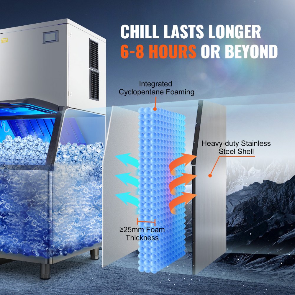 VEVOR Commercial Ice Maker, 550LBS/24H Ice Making Machine with 330.7LBS Large Storage Bin, 1000W Auto Self-Cleaning Ice Maker Machine with 3.5-inch LED Panel for Bar Cafe Restaurant Business 