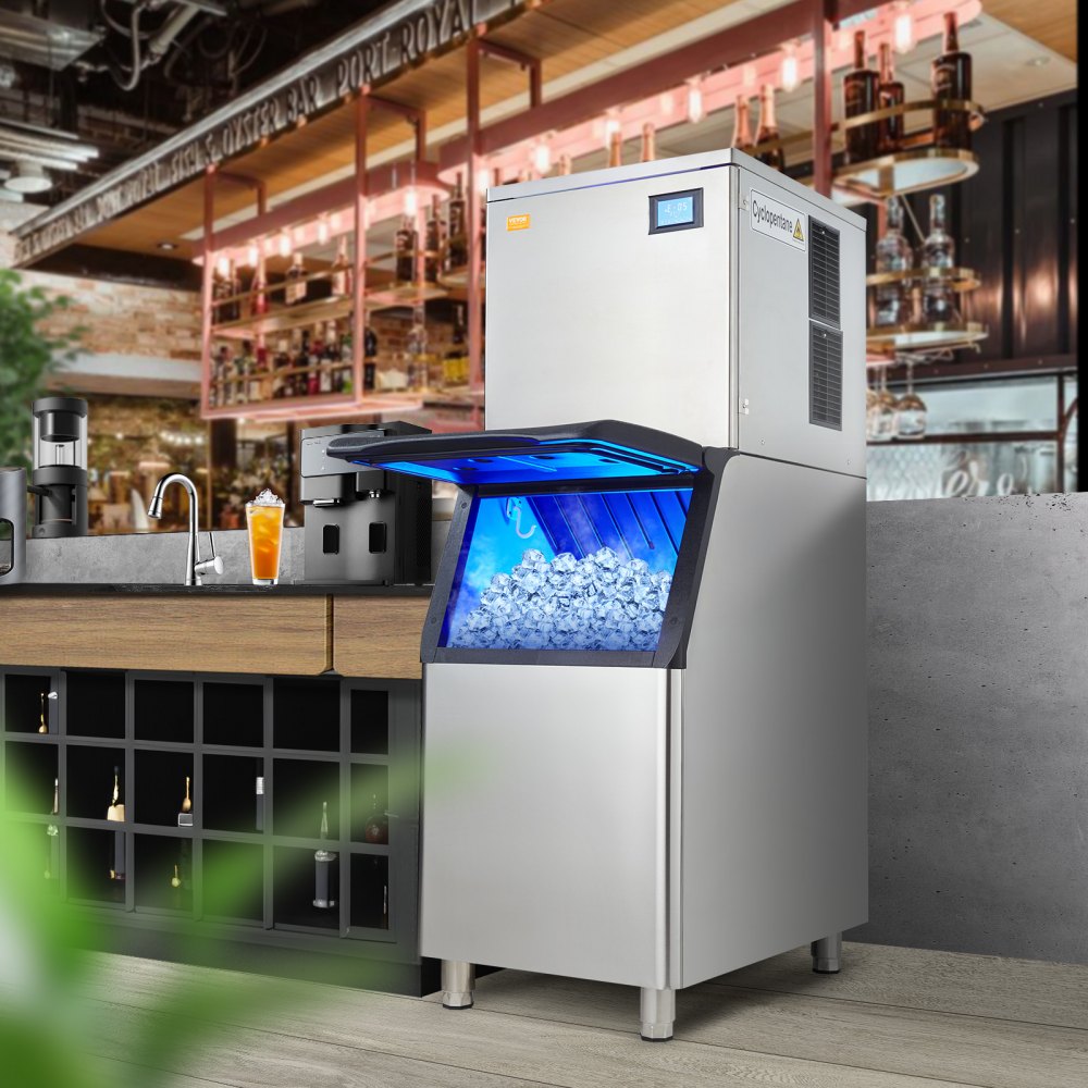 VEVOR Commercial Ice Maker, 550LBS/24H Ice Making Machine with 330.7LBS Large Storage Bin, 1000W Auto Self-Cleaning Ice Maker Machine with 3.5-inch LED Panel for Bar Cafe Restaurant Business 