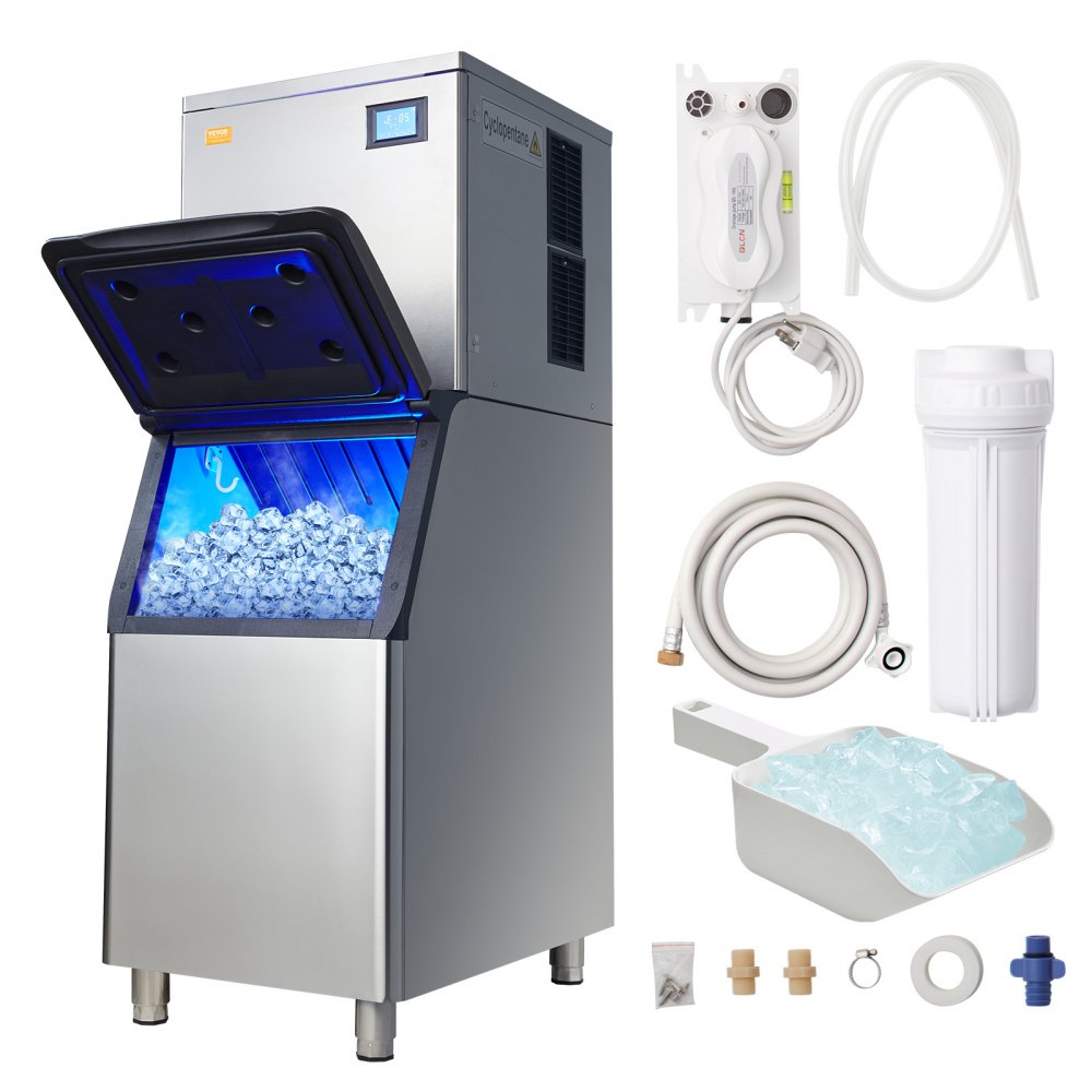 VEVOR Commercial Ice Maker, 550LBS/24H Ice Making Machine with 330.7LBS Large Storage Bin, 1000W Auto Self-Cleaning Ice Maker Machine with 3.5-inch LED Panel for Bar Cafe Restaurant Business 
