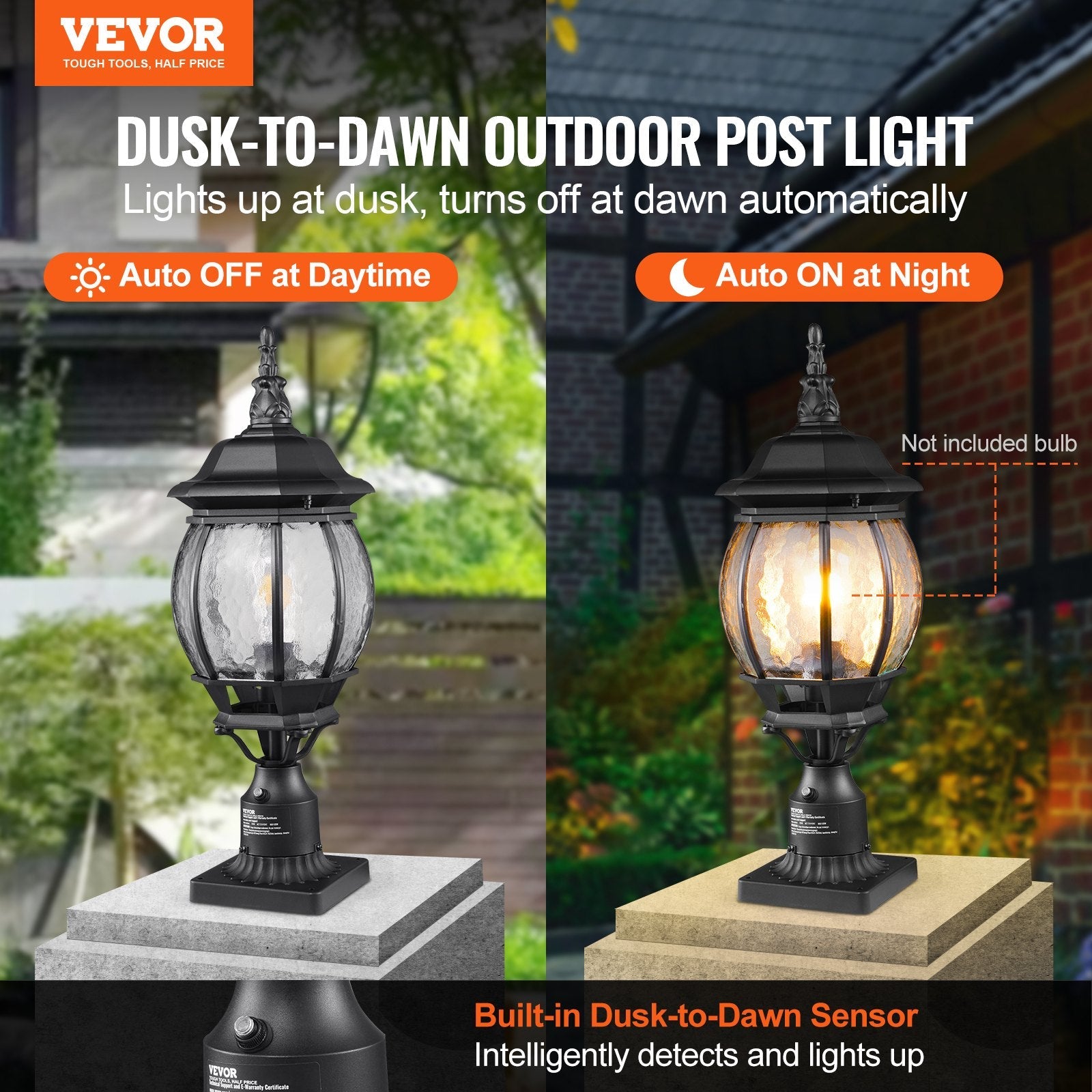 VEVOR 2 PCs Dusk to Dawn Outdoor Lamp Post Light Fixture 20.87in Pole Pier Mount 