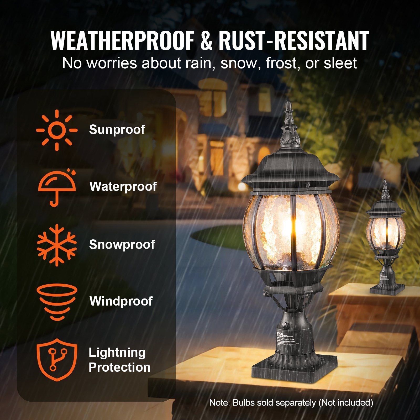 VEVOR 2 PCs Dusk to Dawn Outdoor Lamp Post Light Fixture 20.87in Pole Pier Mount 