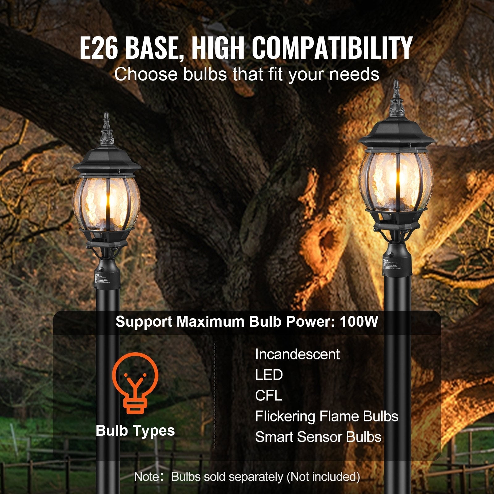 VEVOR 2 PCs Dusk to Dawn Outdoor Lamp Post Light Fixture 20.87in Pole Pier Mount 