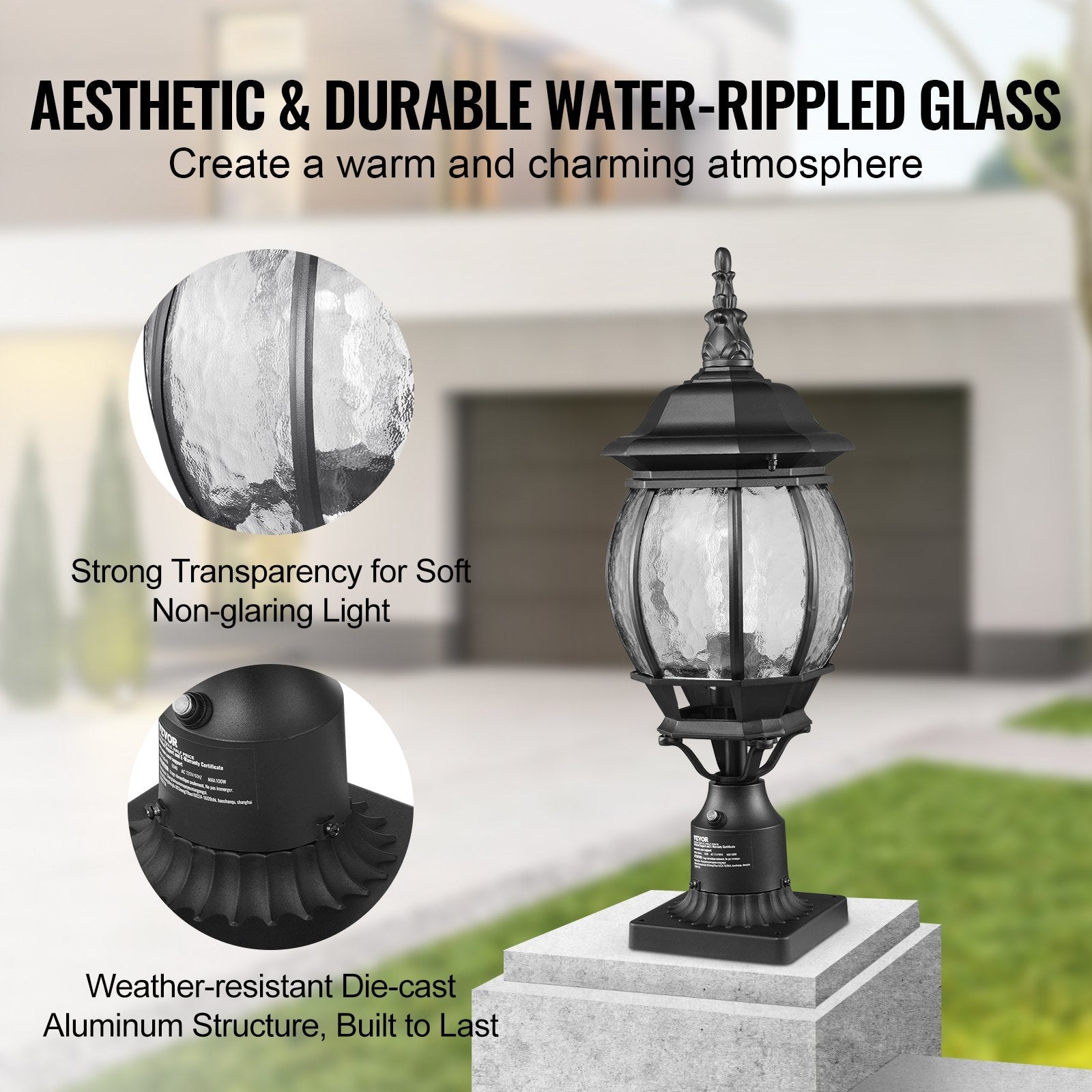 VEVOR 2 PCs Dusk to Dawn Outdoor Lamp Post Light Fixture 20.87in Pole Pier Mount 