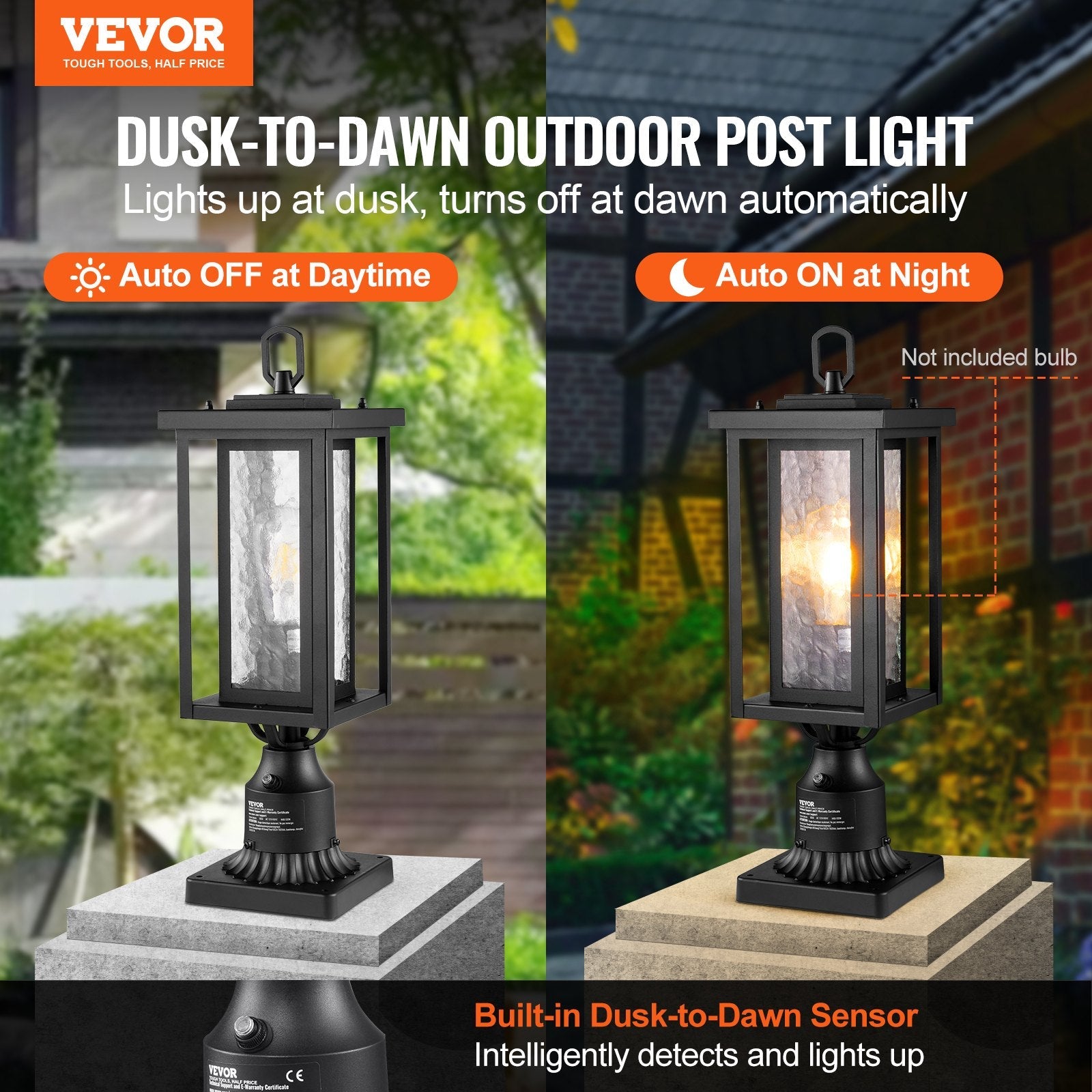 VEVOR 2 PCs Dusk to Dawn Outdoor Lamp Post Light Fixture 17.72in Pole Pier Mount 