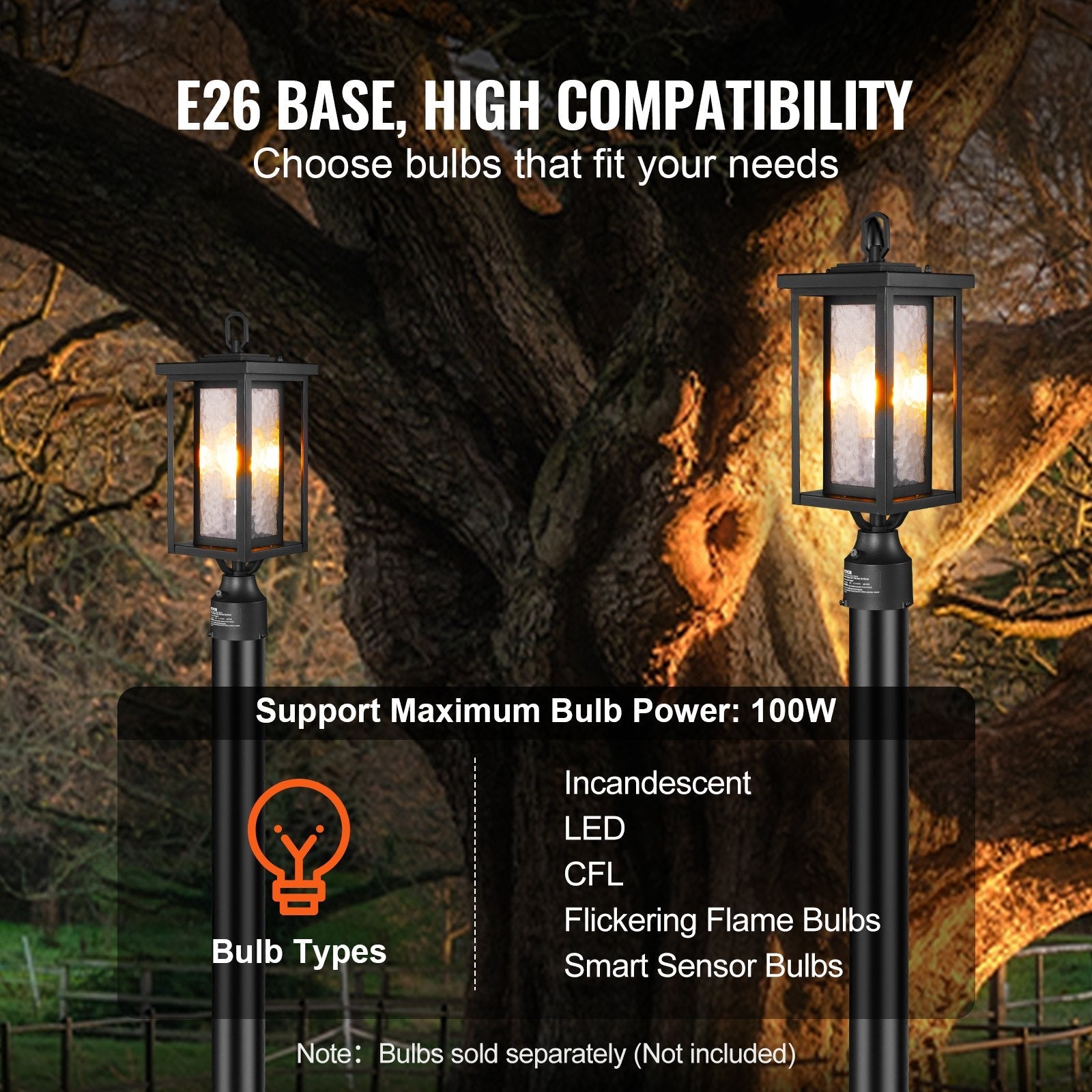 VEVOR 2 PCs Dusk to Dawn Outdoor Lamp Post Light Fixture 17.72in Pole Pier Mount 