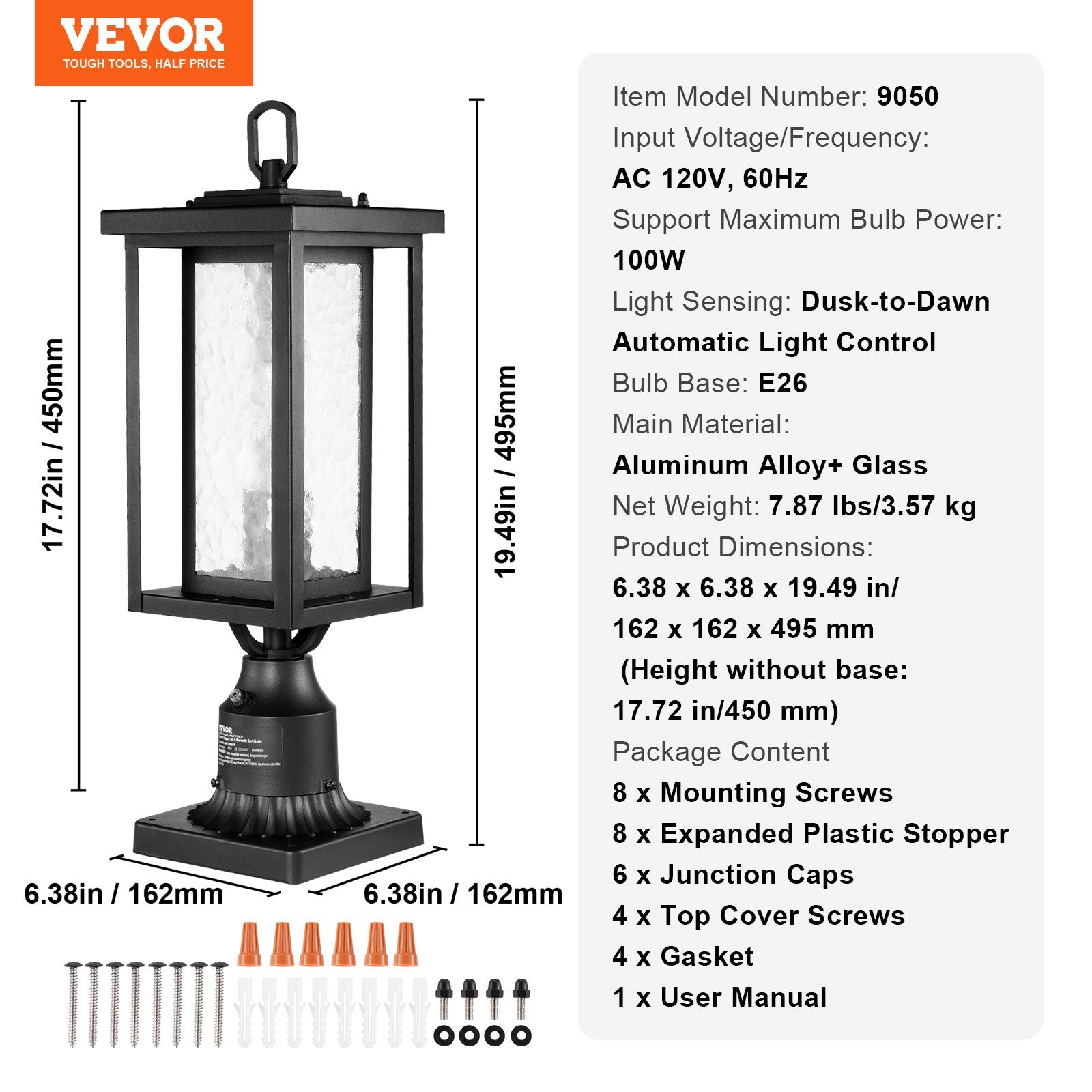 VEVOR 2 PCs Dusk to Dawn Outdoor Lamp Post Light Fixture 17.72in Pole Pier Mount 
