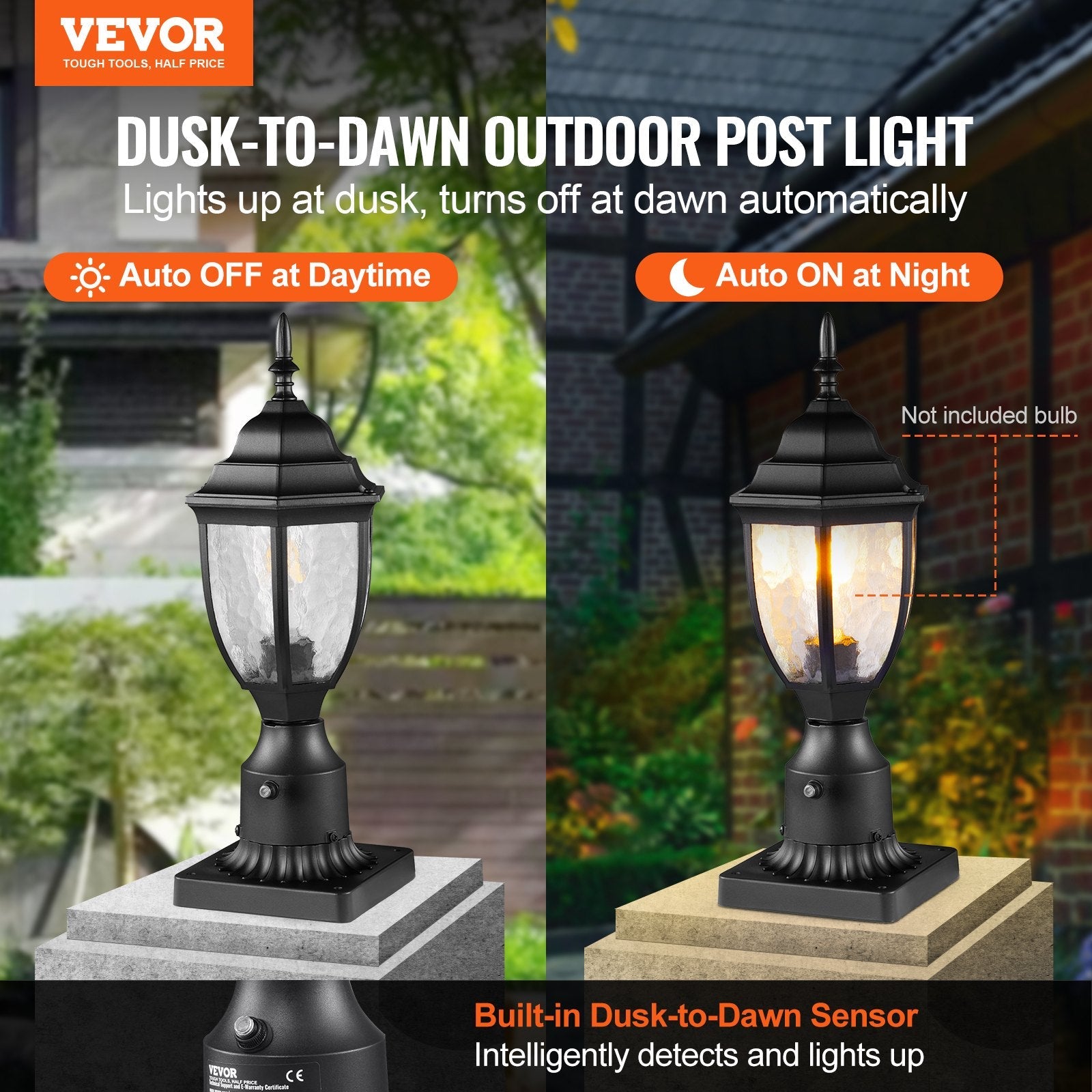 VEVOR 2 PCs Dusk to Dawn Outdoor Lamp Post Light Fixture 15.35in Pole Pier Mount 