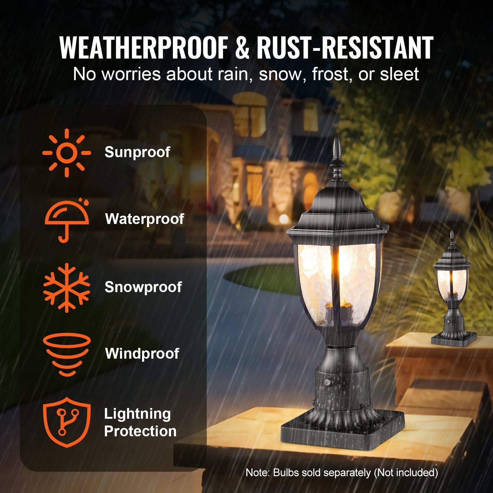 VEVOR 2 PCs Dusk to Dawn Outdoor Lamp Post Light Fixture 15.35in Pole Pier Mount 