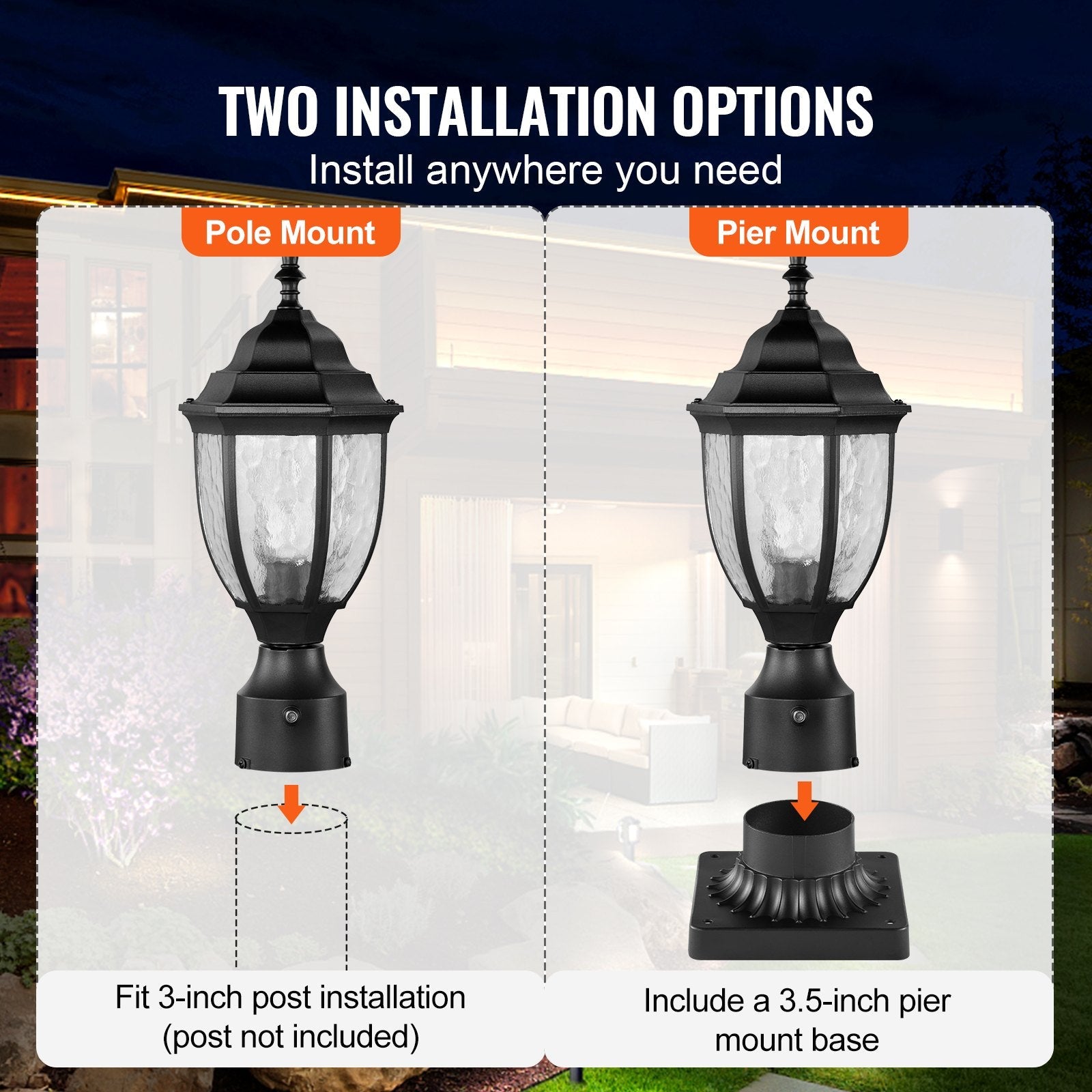 VEVOR 2 PCs Dusk to Dawn Outdoor Lamp Post Light Fixture 15.35in Pole Pier Mount 