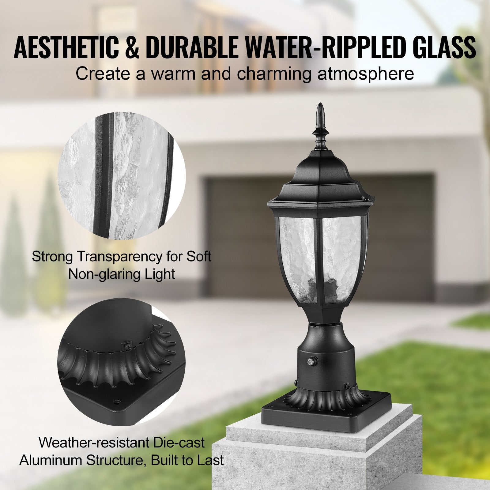 VEVOR 2 PCs Dusk to Dawn Outdoor Lamp Post Light Fixture 15.35in Pole Pier Mount 