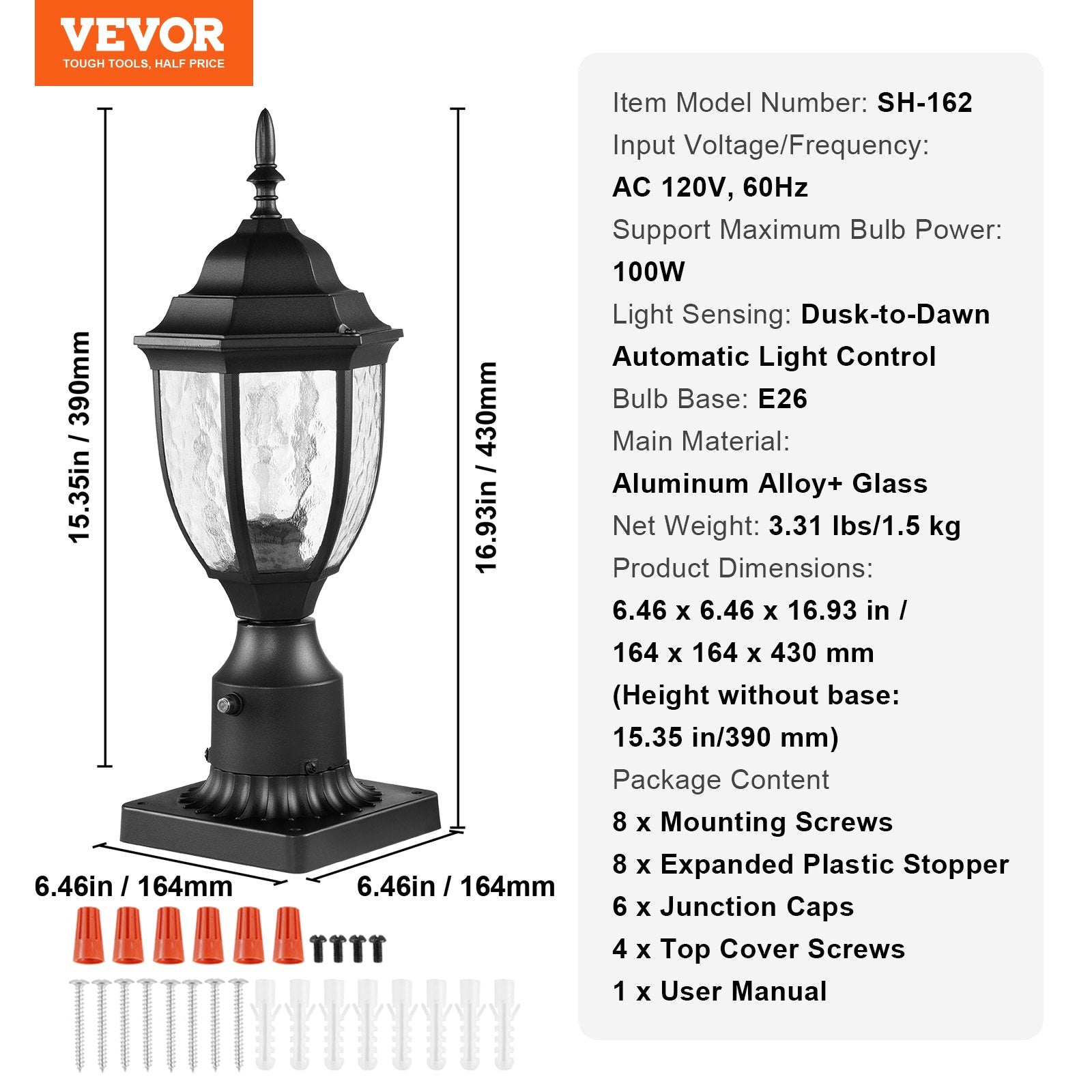 VEVOR 2 PCs Dusk to Dawn Outdoor Lamp Post Light Fixture 15.35in Pole Pier Mount 