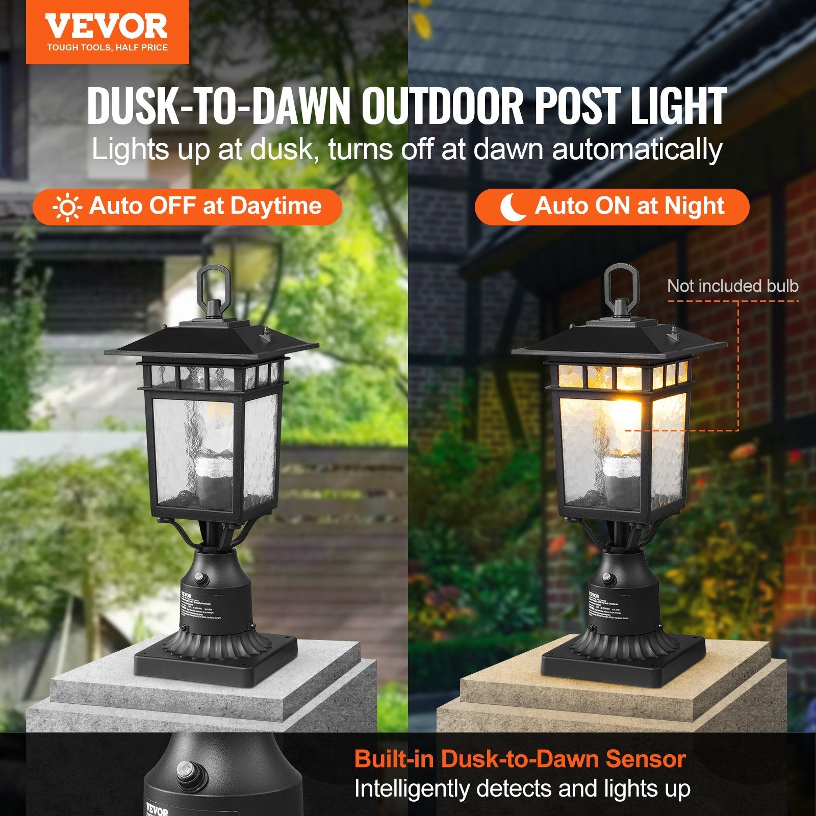 VEVOR 2 PCs Dusk to Dawn Outdoor Lamp Post Light Fixture 15.75in Pole Pier Mount 