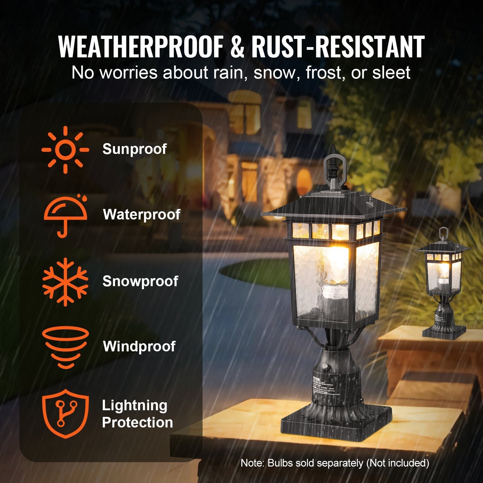 VEVOR 2 PCs Dusk to Dawn Outdoor Lamp Post Light Fixture 15.75in Pole Pier Mount 